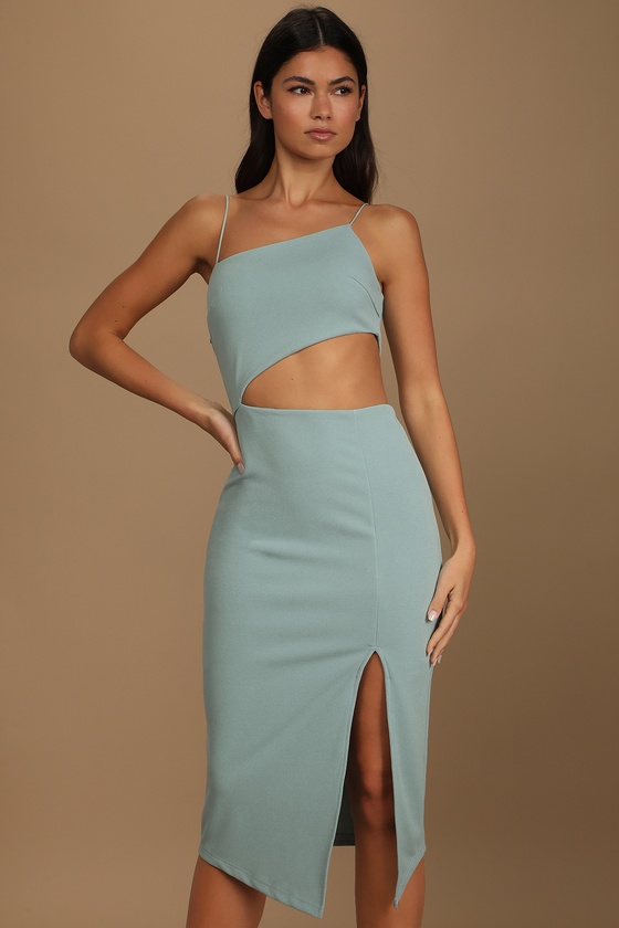 Sage Blue Midi Dress - Cutout Dress ...